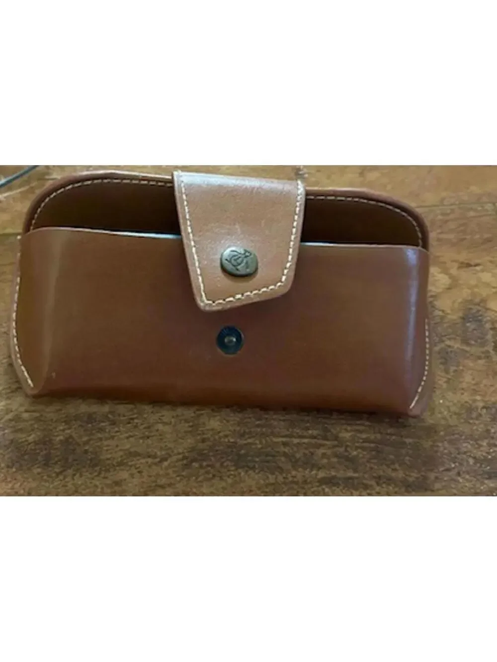 Brown Leather Eyeglasses Case with Snap Closure